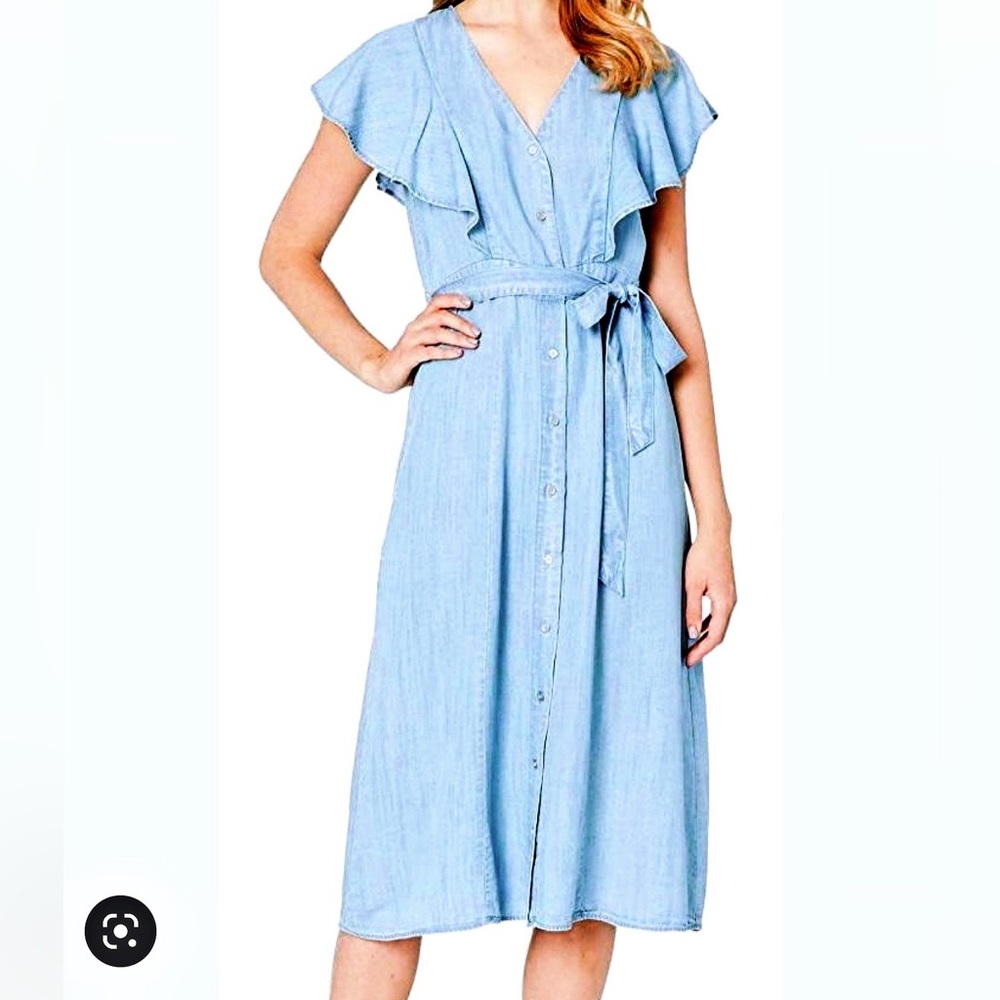 Vince Camuto Women's Blue Ruffled Button Front Chambray Shirt Dress Size… - Picture 2 of 7